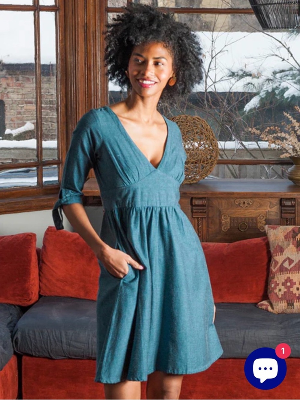 Mata Traders Teal V-Neck Midi Dress with Tie Sleeves